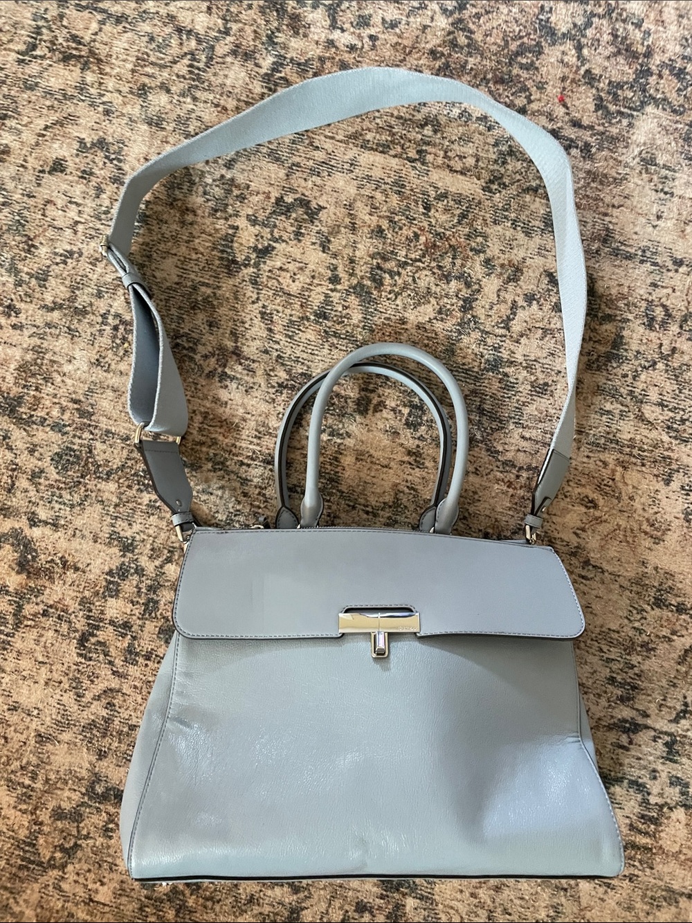 Calvin Klein Pale Gray Structured Top-Handle Satchel with Strap